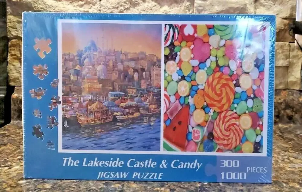 2 Puzzles The Lakeside Castle Puzzle/ Candy 300 pieces and 1000 pieces